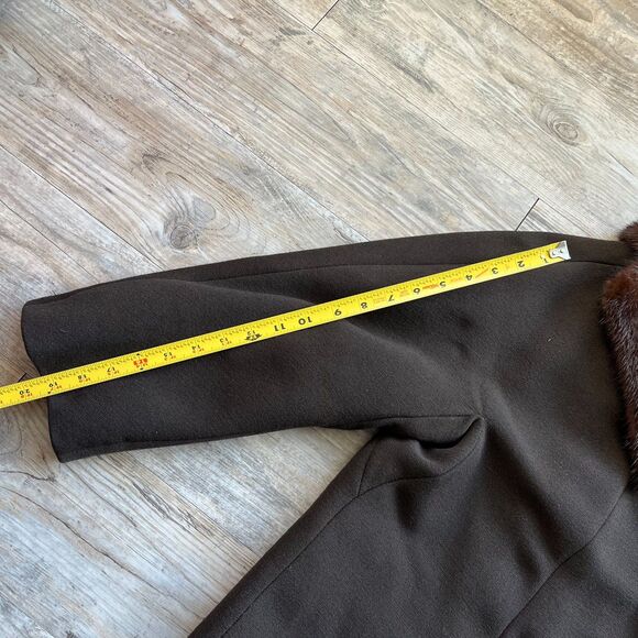 Vintage Trench Coat Women's Large Mink Fur Neck Brown Green 1950s Winter Button - Picture 9 of 14